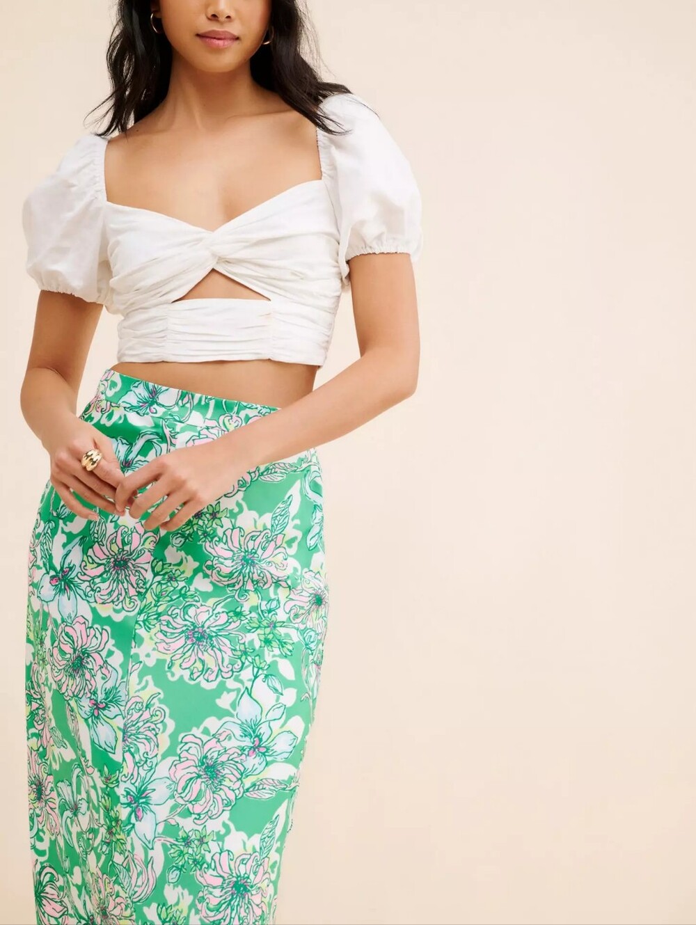 Lilly Pulitzer Rennox Green & Pink Floral Midi Skirt Size 6 - Picture 4 of 12